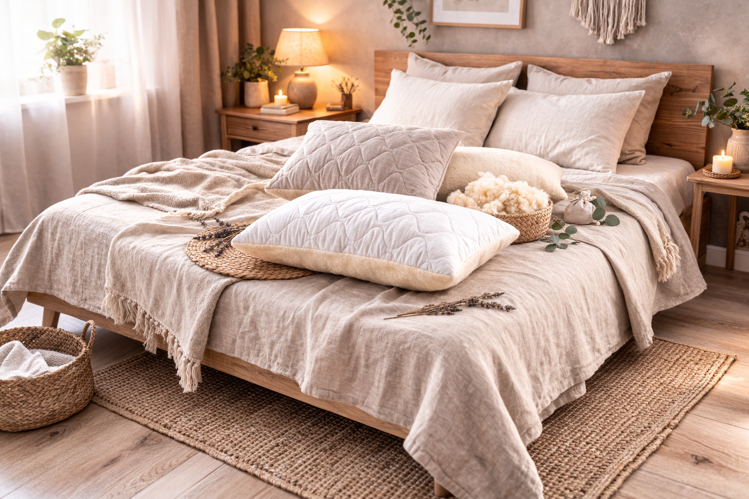 Linen & Merino Wool Pillow – Adjustable, Breathable & Hypoallergenic