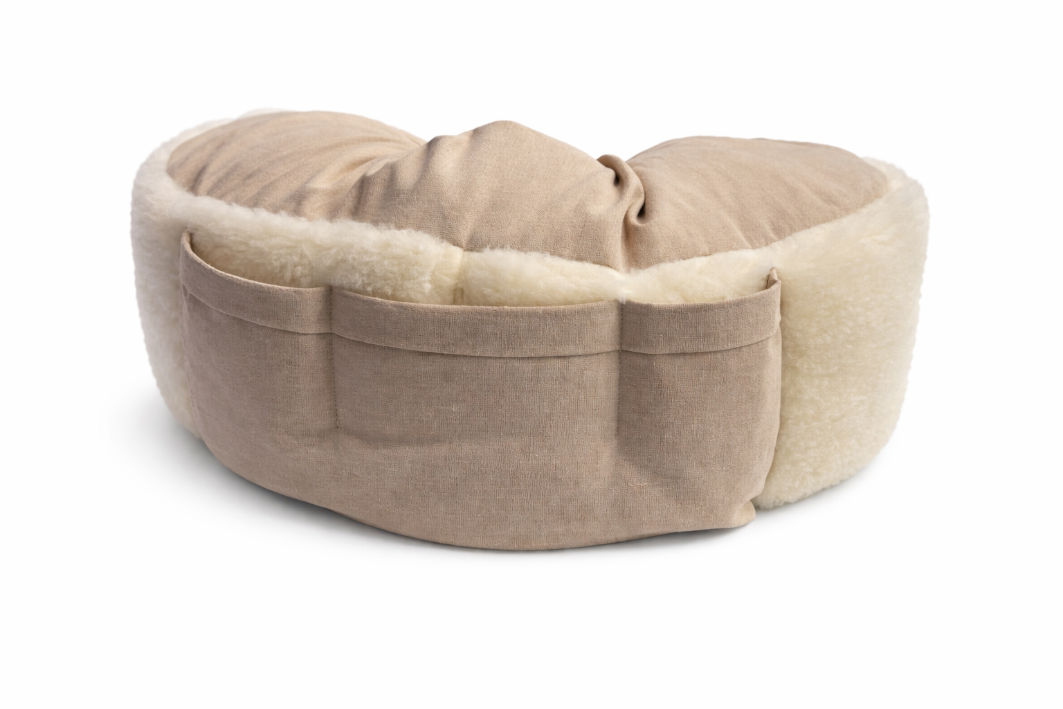 Multi-Functional Nursing Pillow – Linen & Wool, Reversible with Pockets, Natural Breastfeeding Support