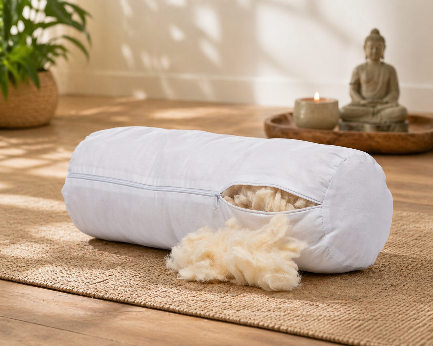 Wool Bolster Pillow – Merino Wool Neck & Back Support, Yoga Cushion, Adjustable Firmness