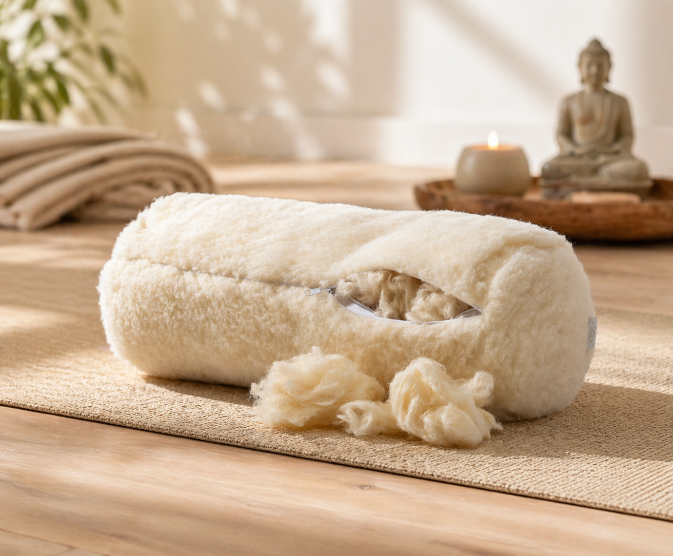 Wool Bolster Pillow – Merino Wool Neck & Back Support, Yoga Cushion, Adjustable Firmness