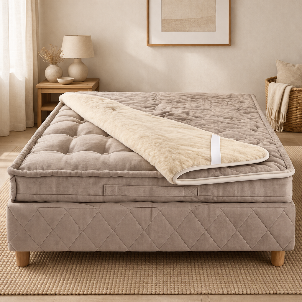 Linen & Merino Wool Mattress Topper – Reversible Natural Bed Pad, All-Season Comfort, Hypoallergenic