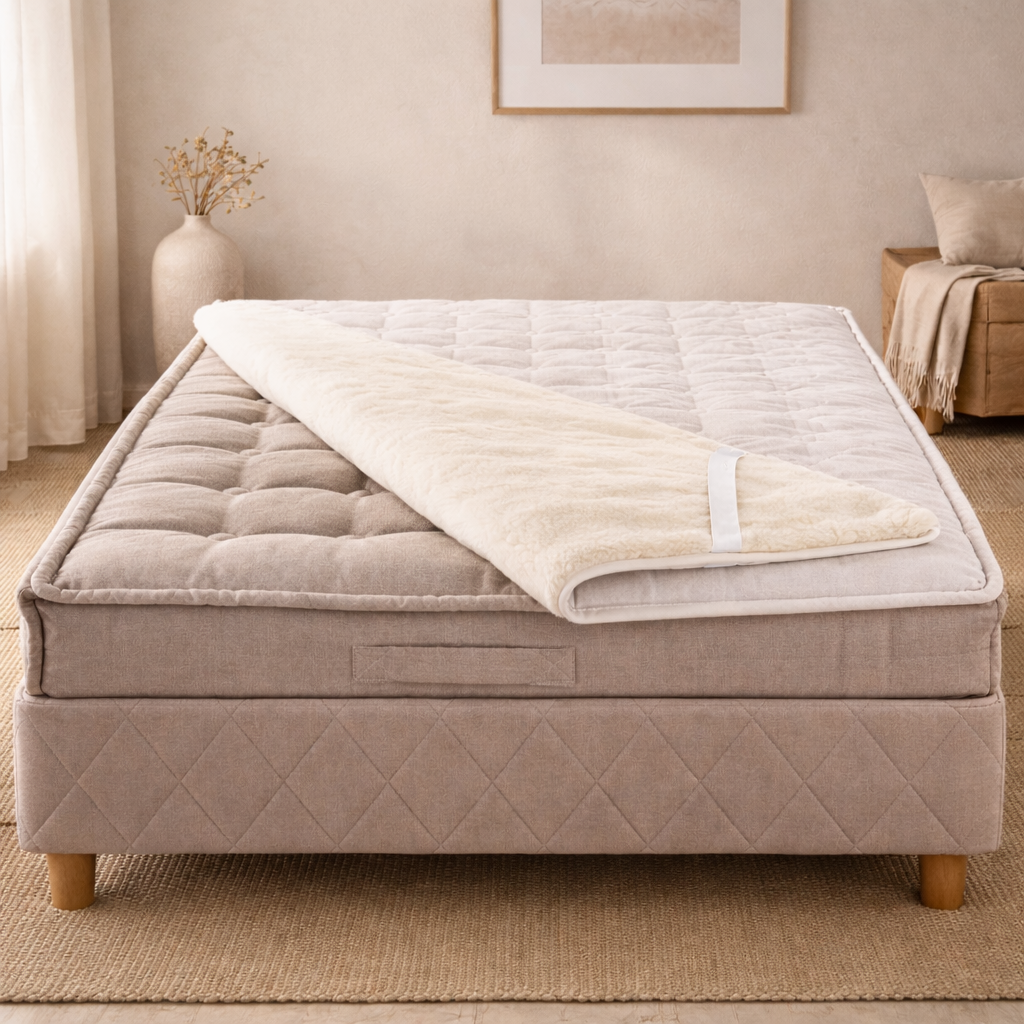 Linen & Merino Wool Mattress Topper – Reversible Natural Bed Pad, All-Season Comfort, Hypoallergenic