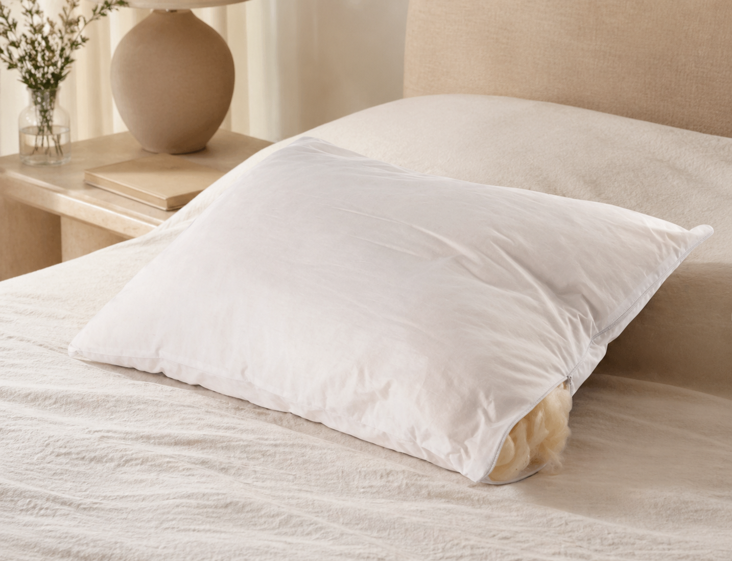 Organic Wool Pillow – Adjustable Height, Hypoallergenic & Breathable Natural Sleep
