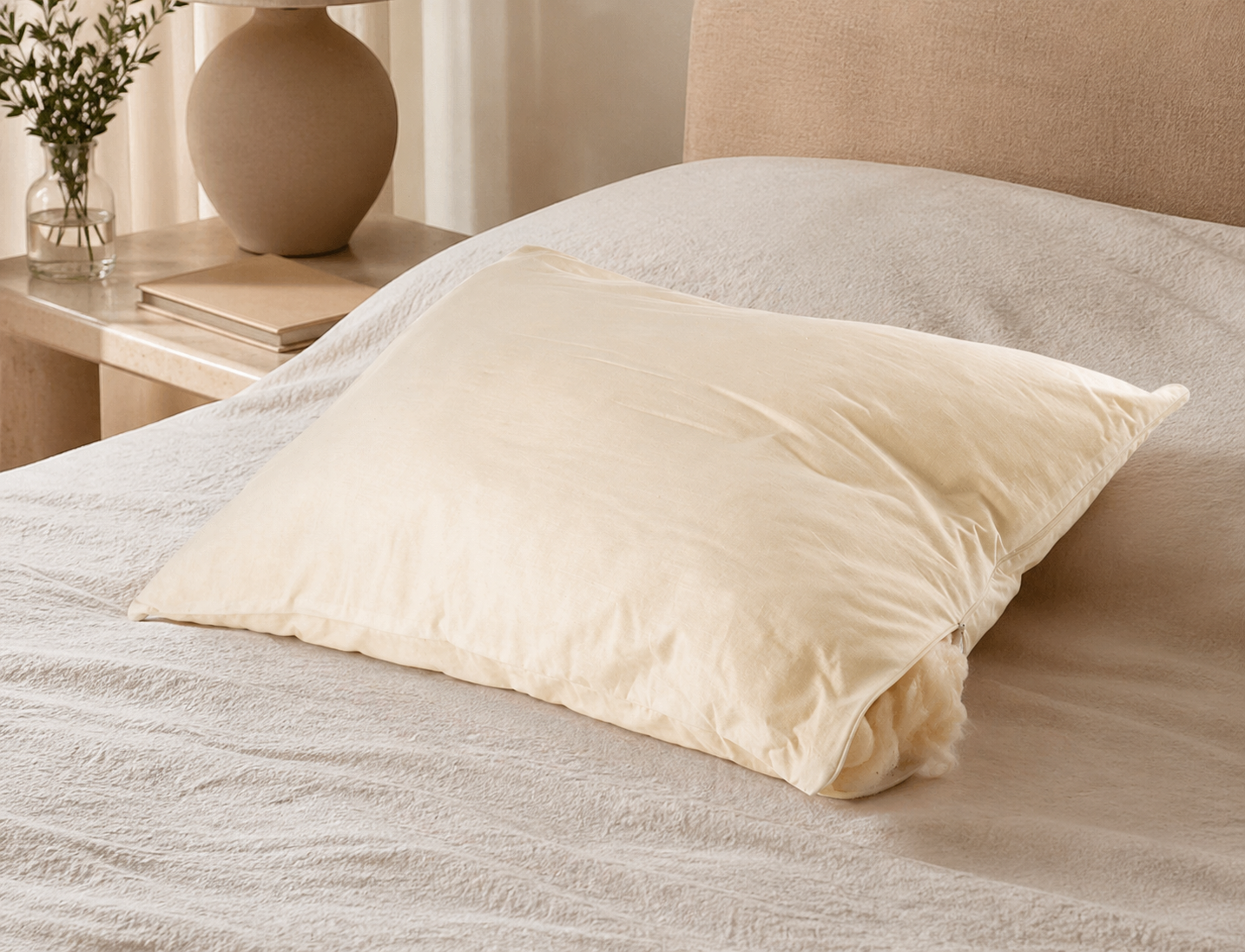 Organic Wool Pillow – Adjustable Height, Hypoallergenic & Breathable Natural Sleep