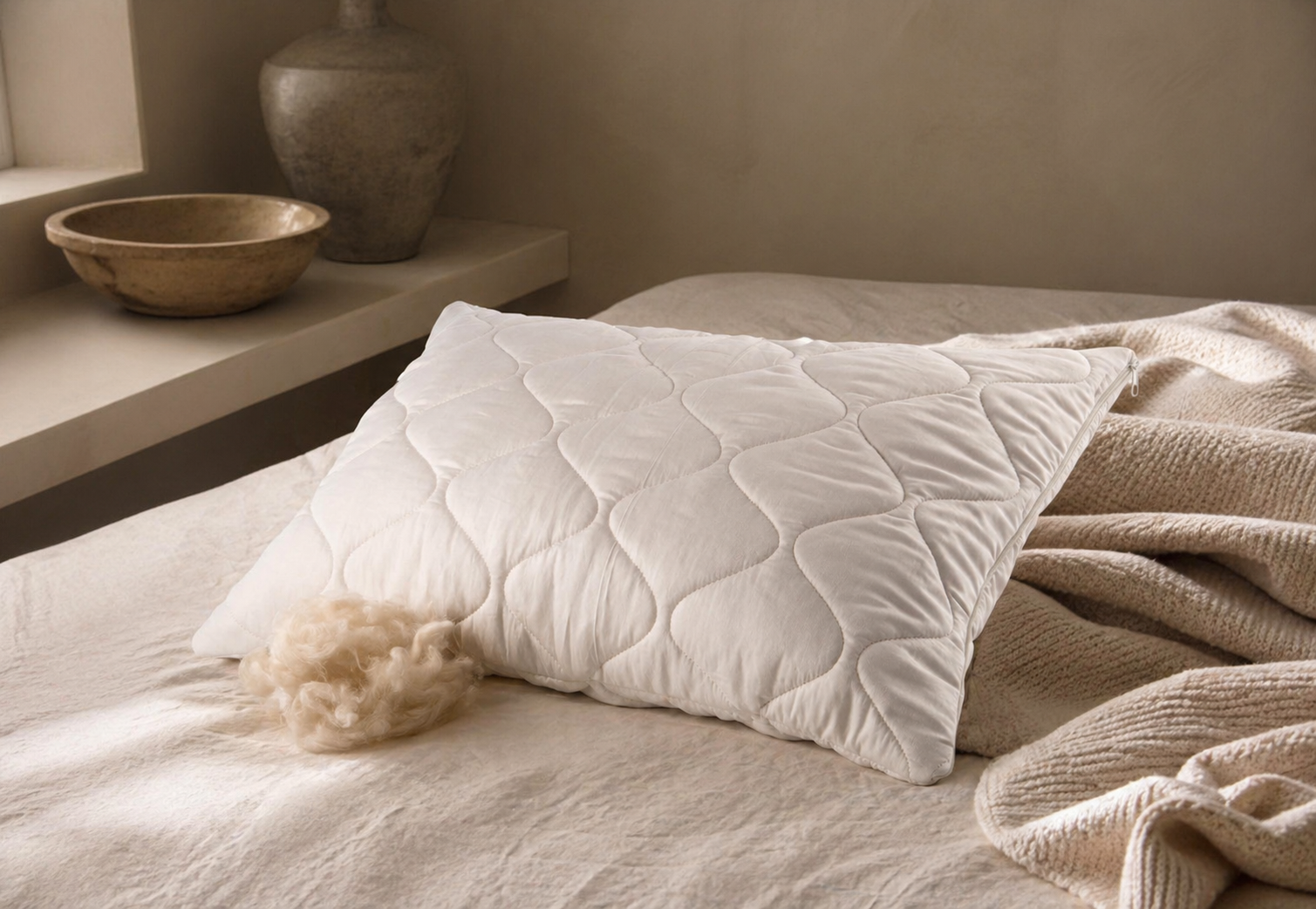 Organic Merino Wool Pillow – Cotton Sateen, Adjustable & Temperature-Regulating