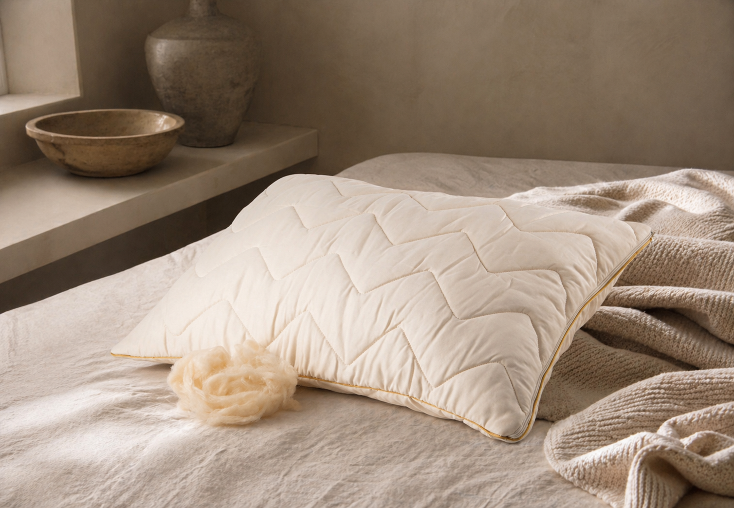 Organic Merino Wool Pillow – Cotton Sateen, Adjustable & Temperature-Regulating