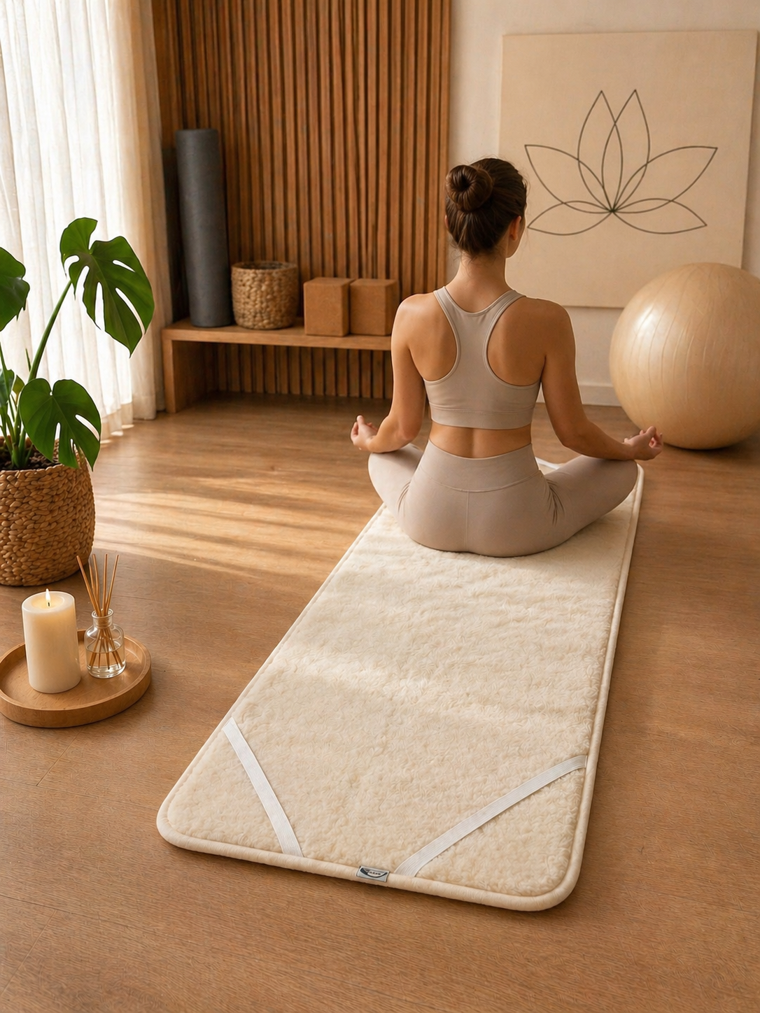 Organic Wool Yoga Mat Cover – Merino Wool & Cotton, Soft Natural Layer for Yoga & Relaxation