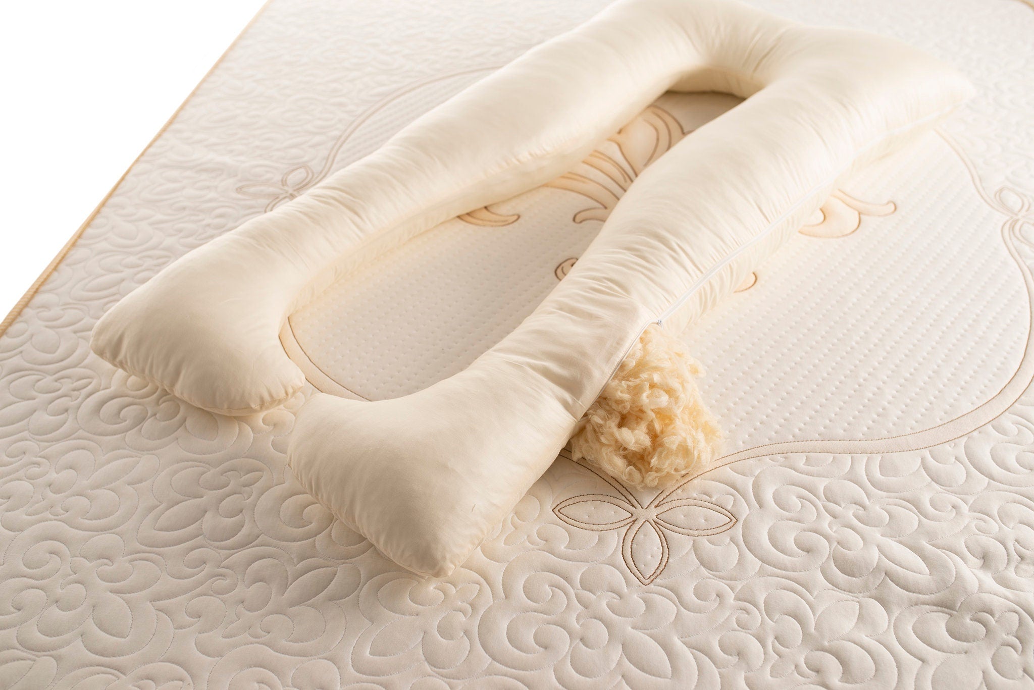 U-Shaped Pregnancy Pillow – Organic Wool Filling, Dual-Sided Covers, Full Body Support & All-Season Comfort