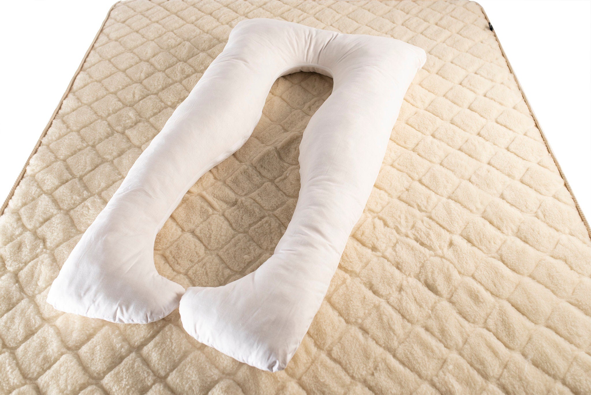 Organic Wool Pregnancy Pillow – U-Shaped Full Body Support, Hemp Cover, Hypoallergenic & Breathable