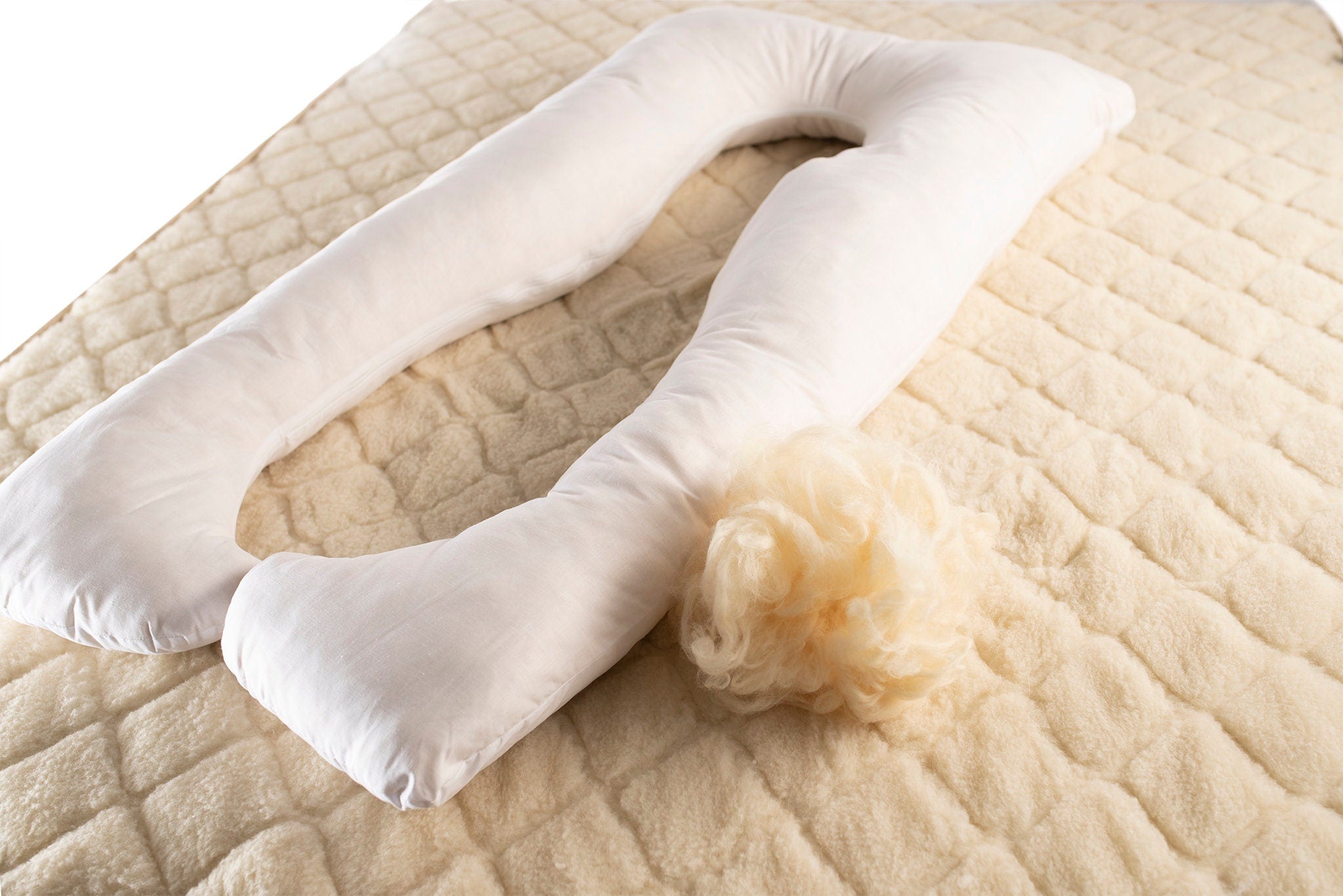 Organic Wool Pregnancy Pillow – U-Shaped Full Body Support, Hemp Cover, Hypoallergenic & Breathable