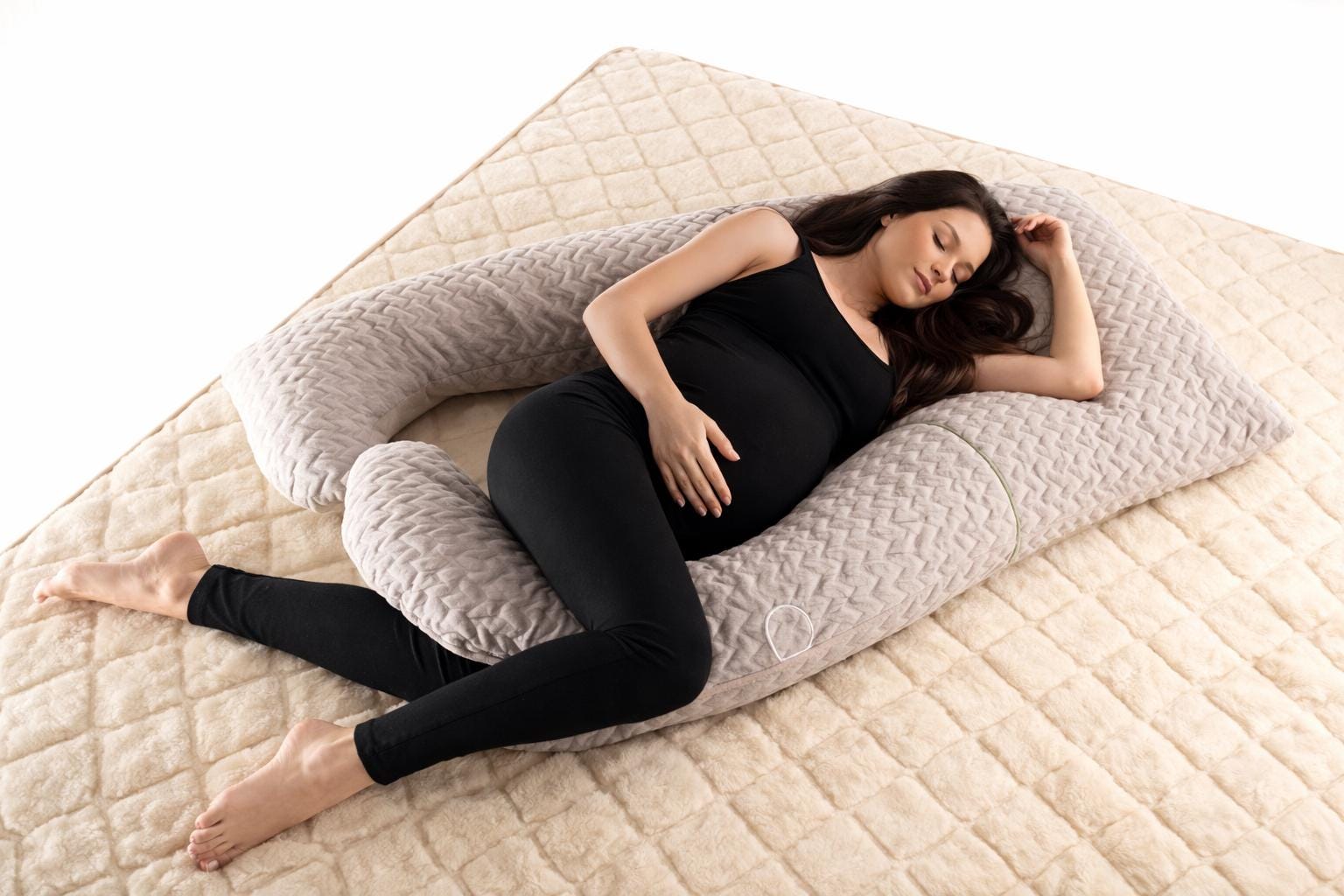 Organic Wool Pregnancy Pillow – U-Shaped Full Body Support, Hemp Cover, Hypoallergenic & Breathable