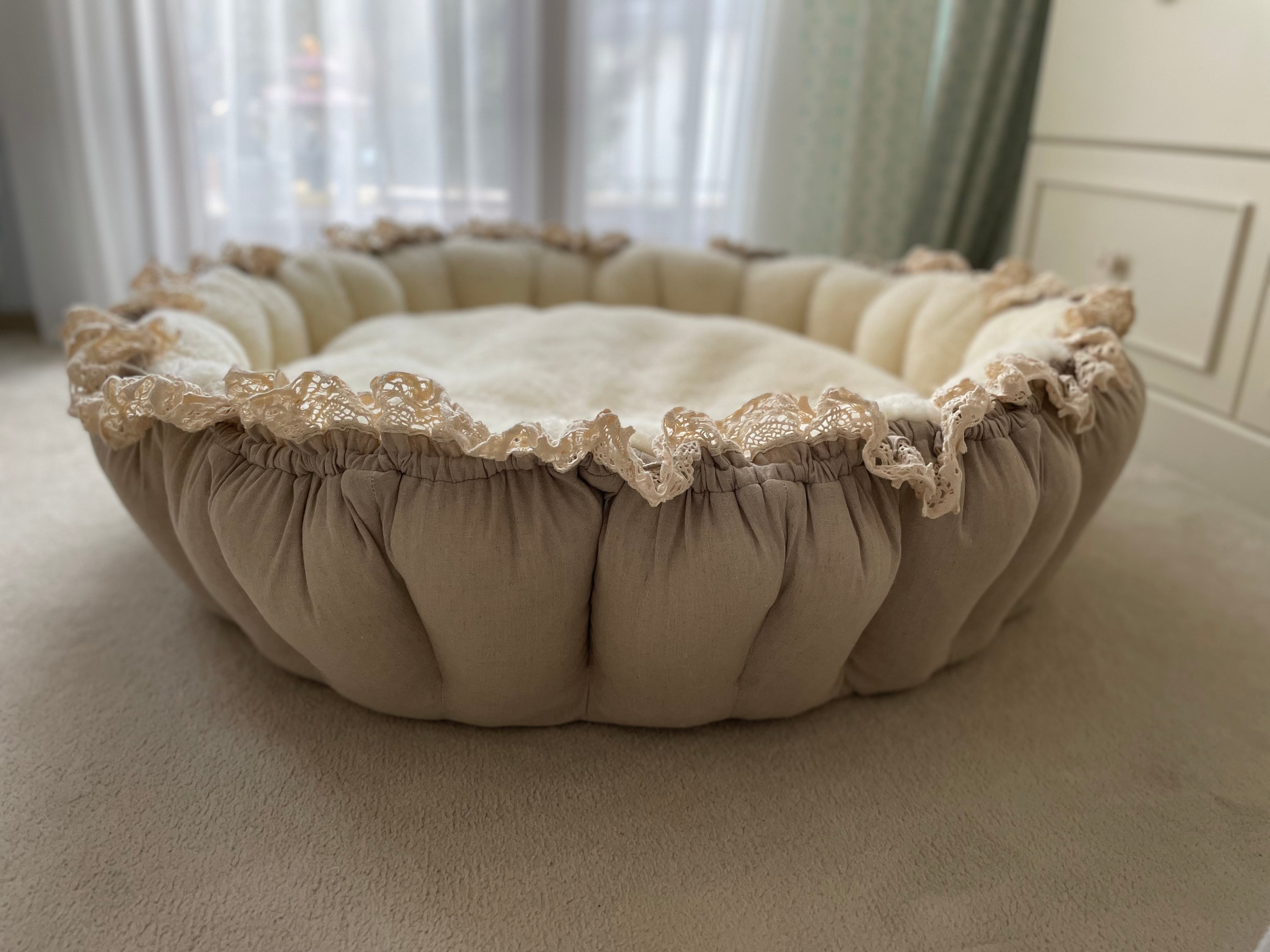 Luxury Handmade Baby Cocoon – 3-in-1 Baby Nest, Linen & Wool, Designer Baby Lounger