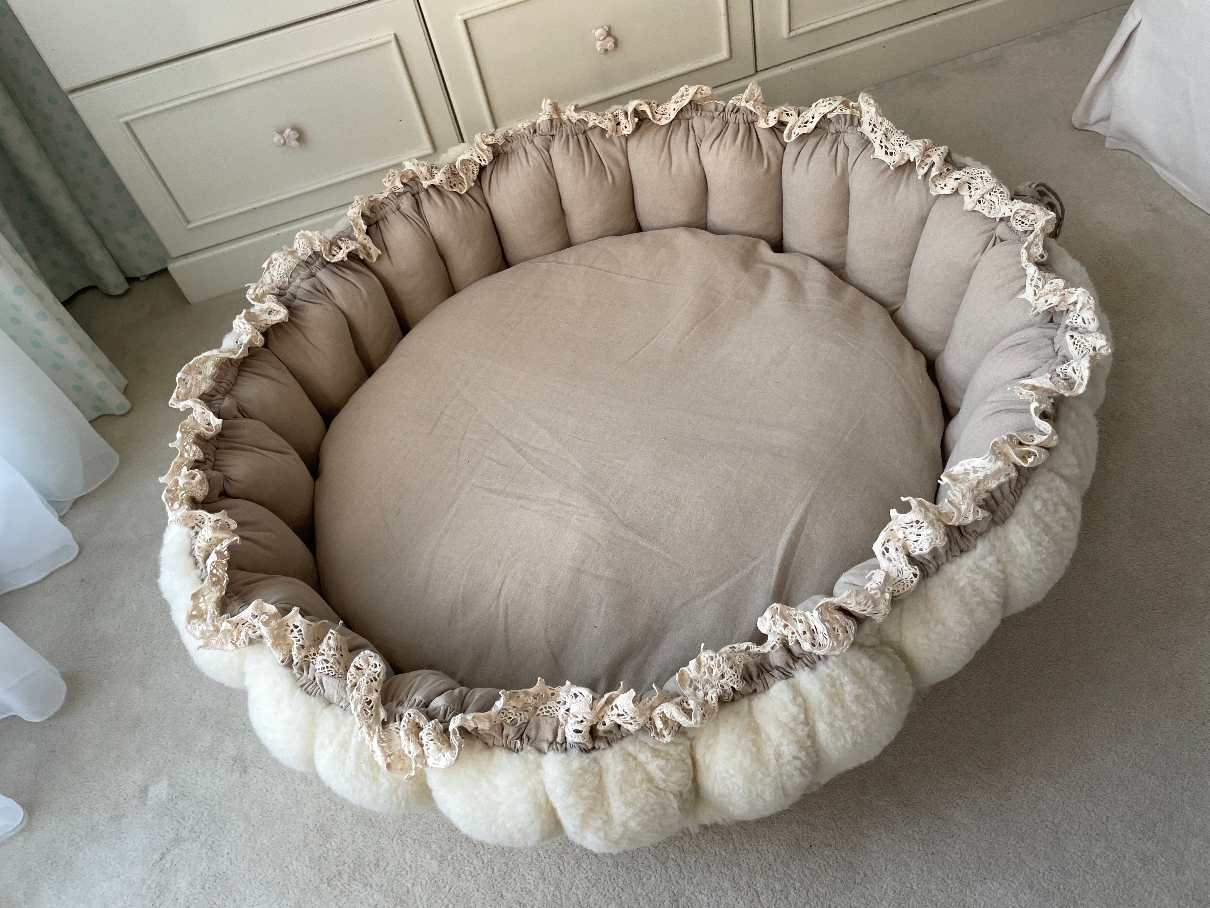Luxury Handmade Baby Cocoon – 3-in-1 Baby Nest, Linen & Wool, Designer Baby Lounger