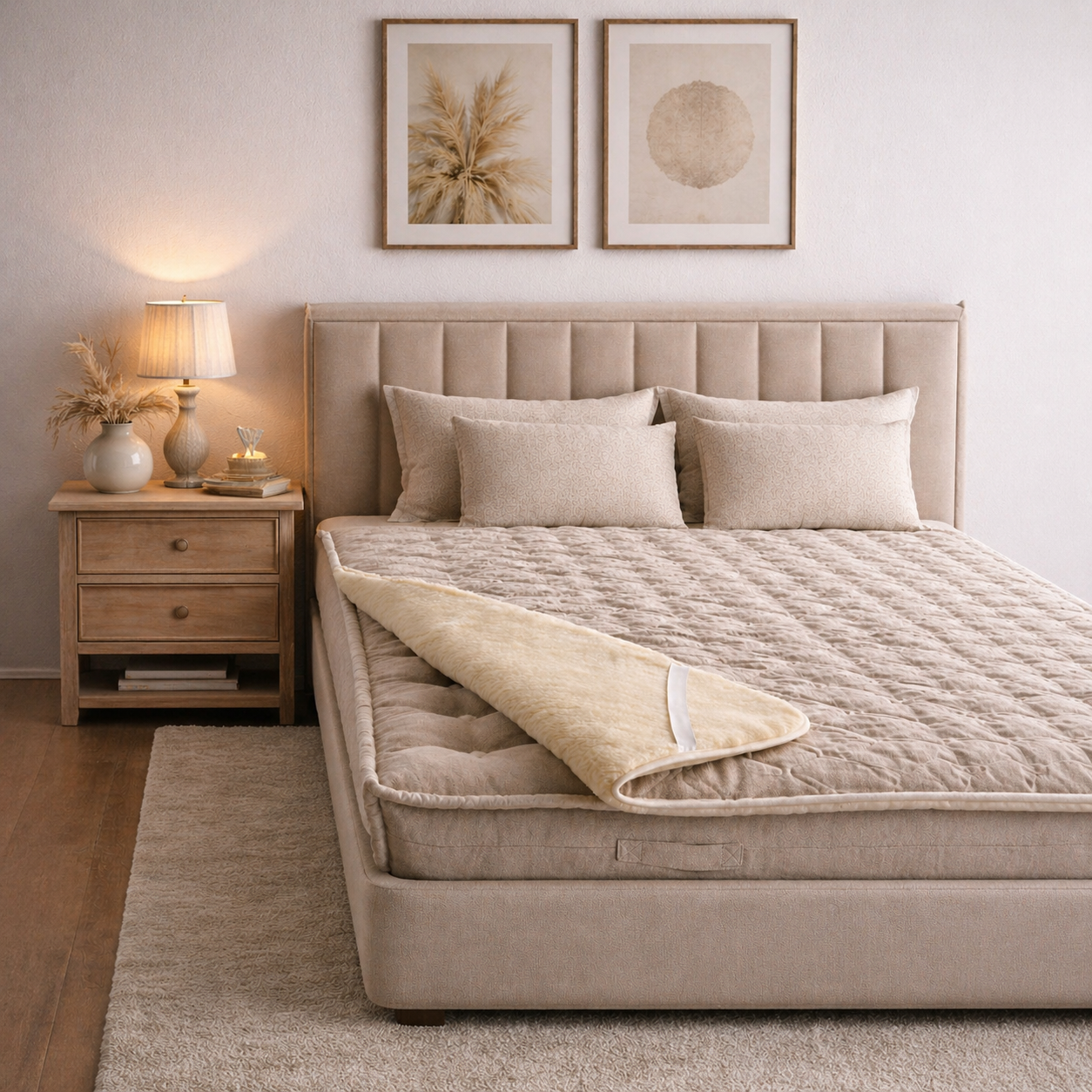 Linen & Merino Wool Mattress Topper – Reversible Natural Bed Pad, All-Season Comfort, Hypoallergenic